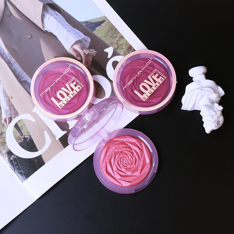 玫瑰单色圆形腮红裸妆自然提亮胭脂彩妆修容盘跨境专供图4