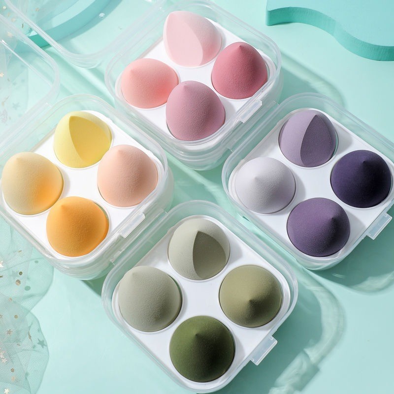 4格透明鸡蛋盒粉扑收纳 美妆蛋水滴斜切干湿两用泡水大厨房保鲜盒图4