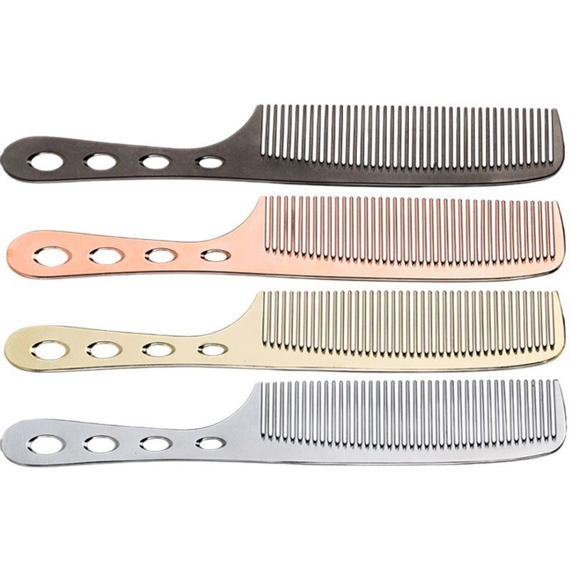 梳子子裁剪电镀剪发太空铝梳发型双头美发梳美妆工具钢梳美发梳梳图2