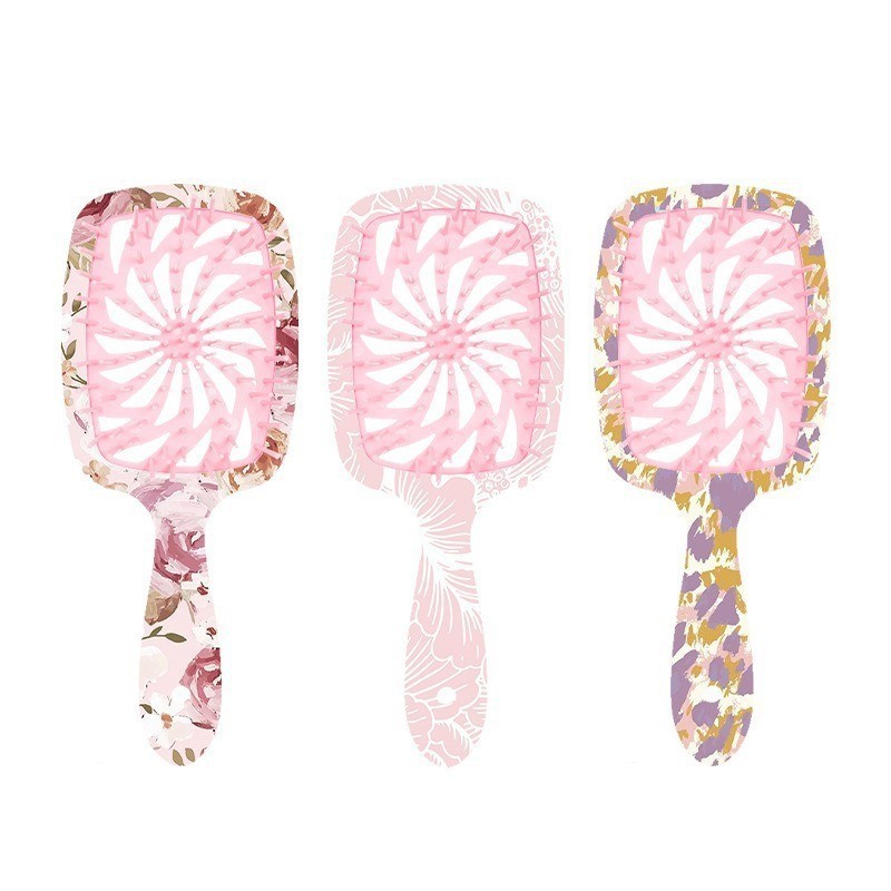 源头工厂水贴工艺镂空梳不易磨损掉色梳齿圆润不伤发蓬松美发梳子图2