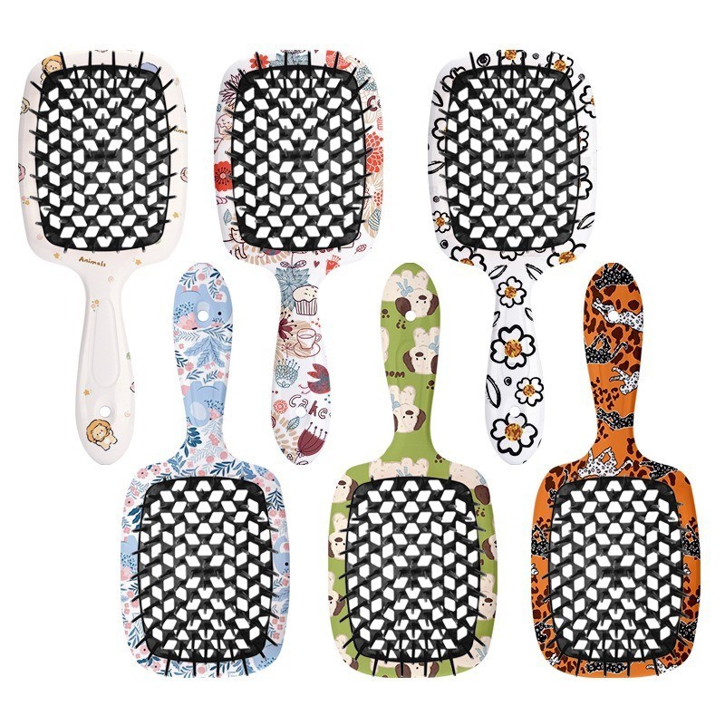 镂空梳蓬松梳精致水贴图案工艺花色多样不褪色镂空设计通风护发图3