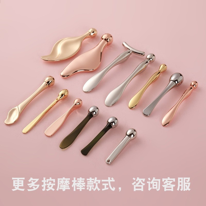 金属眼霜按摩棒面霜勺化妆品勺两头双用眼霜导入棒眼部按摩美容棒图5