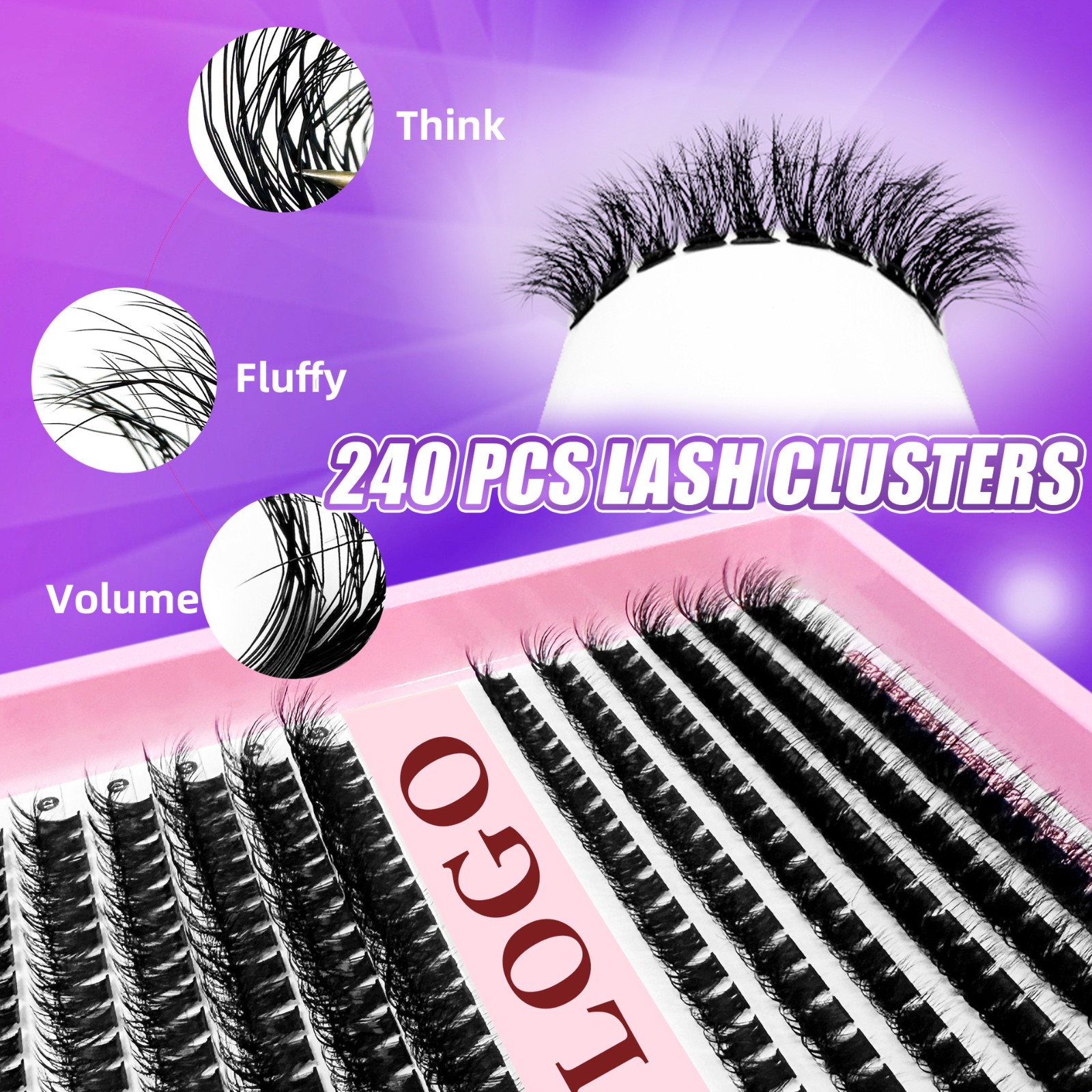 欧美假睫毛 定制LOGO哑光黑自然柔软240簇大容量外贸 跨境假睫毛图3