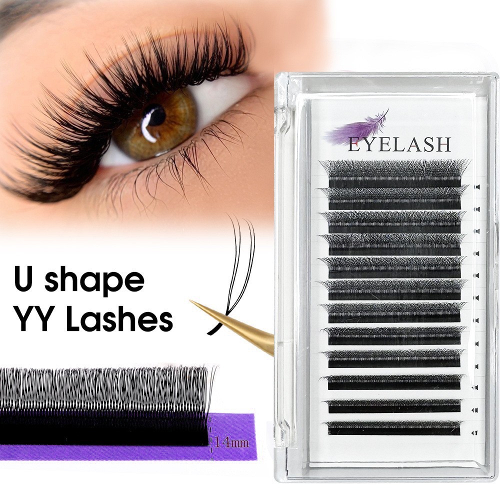跨境假睫毛U型YY欧美浓密嫁接双尖YY种植睫毛专业美睫外贸假睫毛