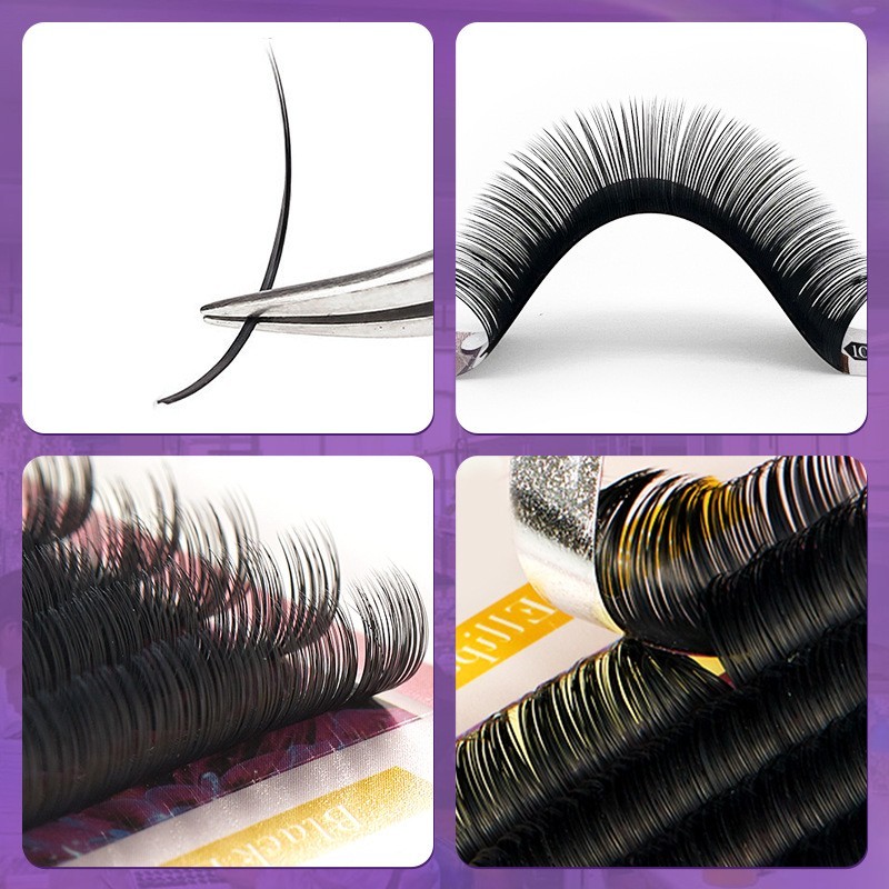 工厂定制跨境双尖扁毛睫毛单根卷翘假睫毛自然大容量黑扁嫁接睫毛图3