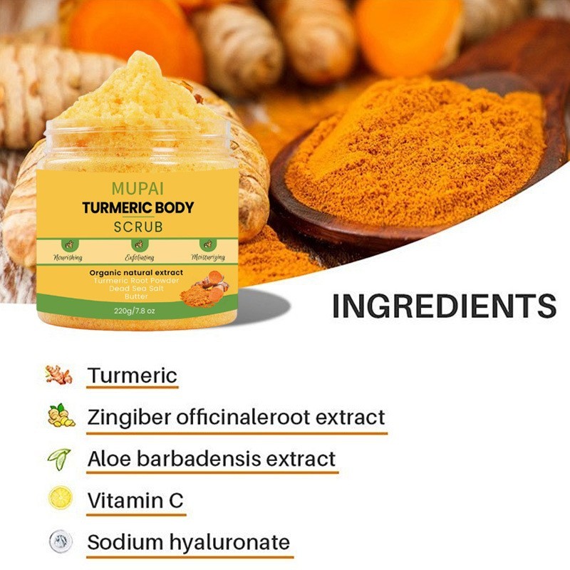 跨境OEM姜黄身体磨砂膏 温和去角质深层滋养舒缓肌肤磨砂膏出口图2
