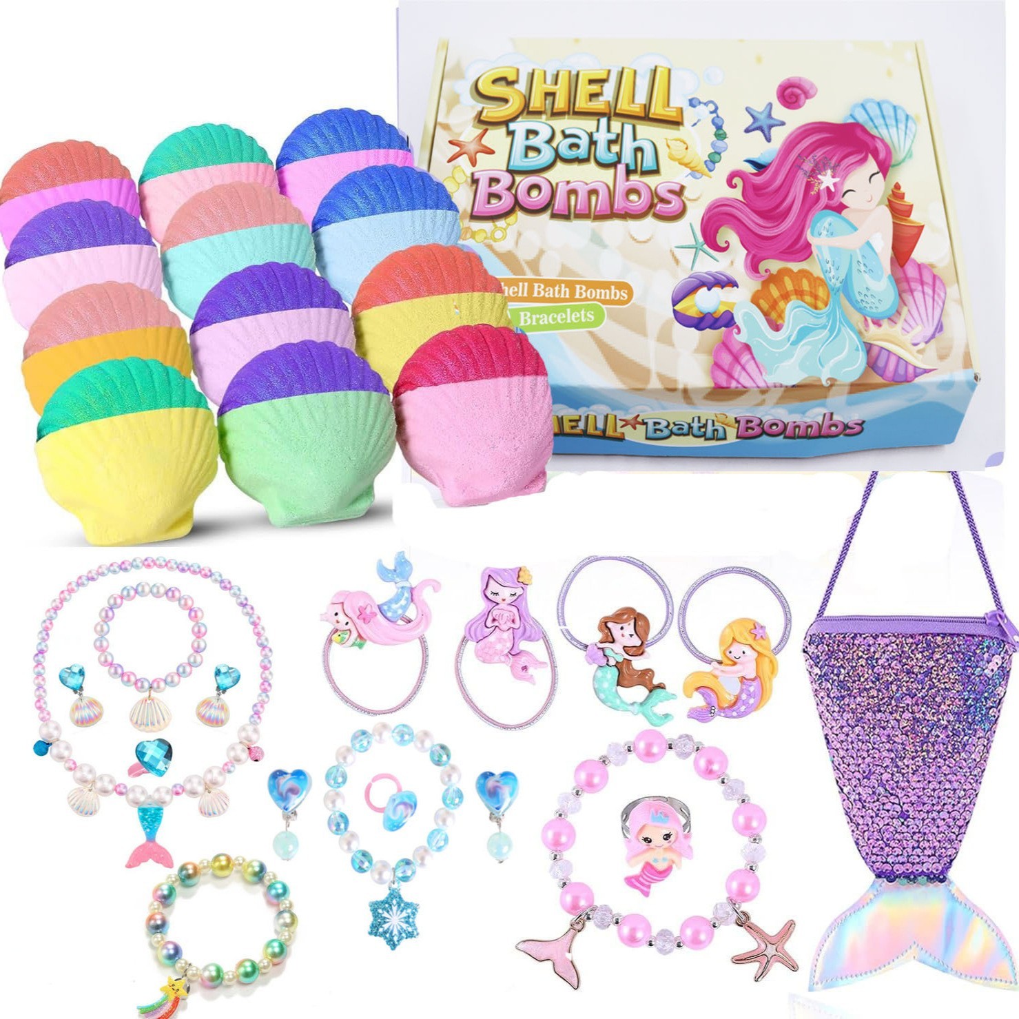 定制亚马逊美人鱼贝壳浴盐球儿童泡泡浴精油气泡弹玩具爆炸泡澡球图2