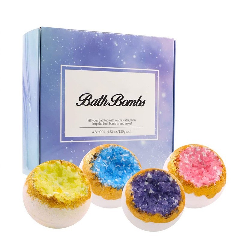 彩色4个装bath bombs泡澡爆炸沐浴盐球泡泡浴精油香氛泡澡球套装图2