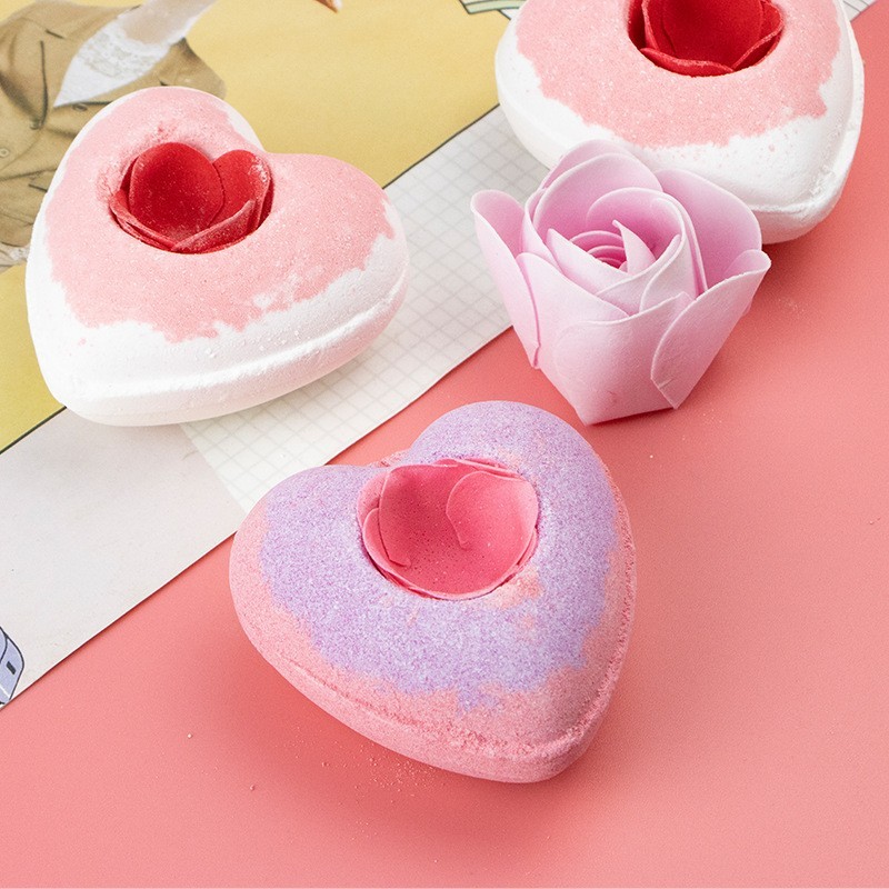 跨境双色爱心爆炸浴盐球情人七夕礼物泡澡精油浴盐spa浴缸沐浴盐图2