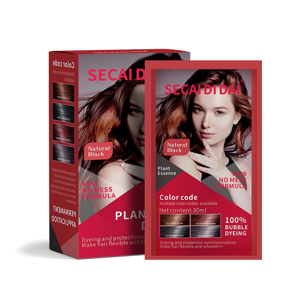 跨境专供泡泡染发剂温和不刺激持久固色染发膏袋装一梳黑ODM/OEM图5