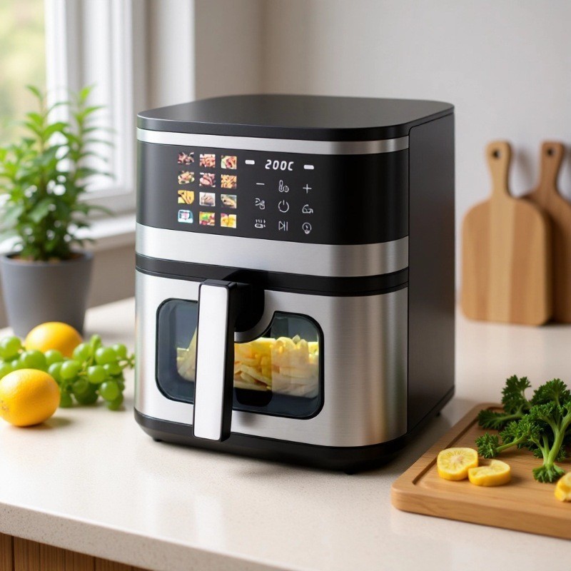 OEM 8L电动数字空气油炸锅110V/220V智能方形视觉电动不锈钢烤箱
