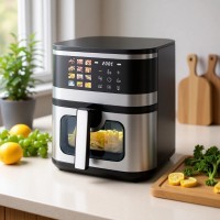 OEM 8L电动数字空气油炸锅110V/220V智能方形视觉电动不锈钢烤箱