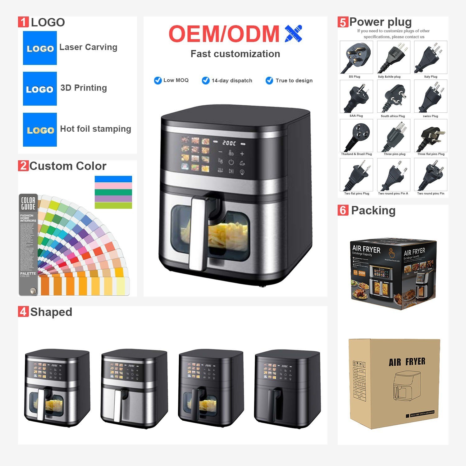 OEM 8L电动数字空气油炸锅110V/220V智能方形视觉电动不锈钢烤箱图4