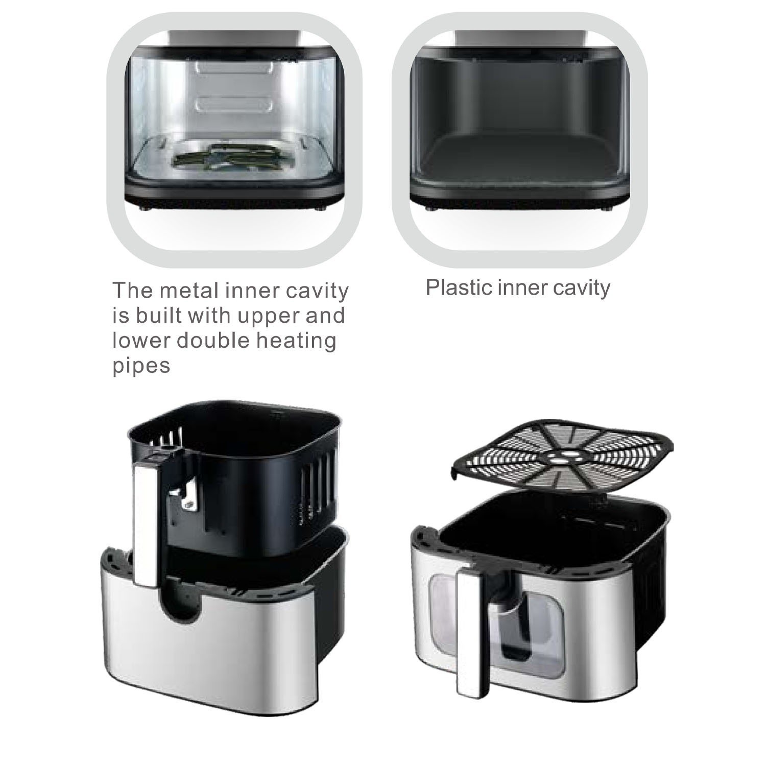 OEM 8L电动数字空气油炸锅110V/220V智能方形视觉电动不锈钢烤箱图3