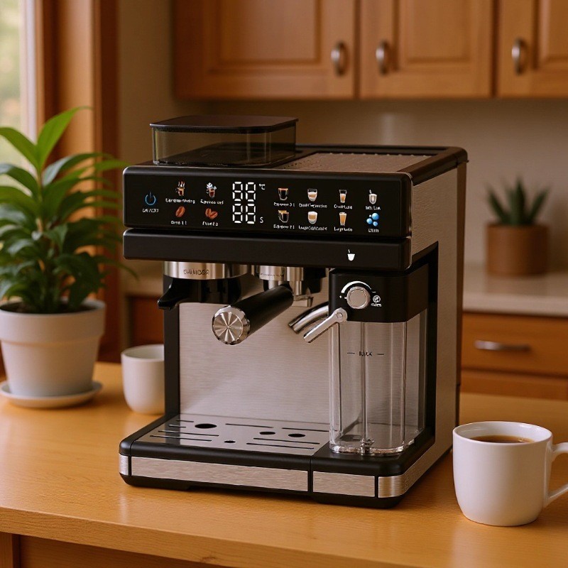 可定制研磨奶泡冷热双萃3合1多功能家用意式半自动咖啡机图3