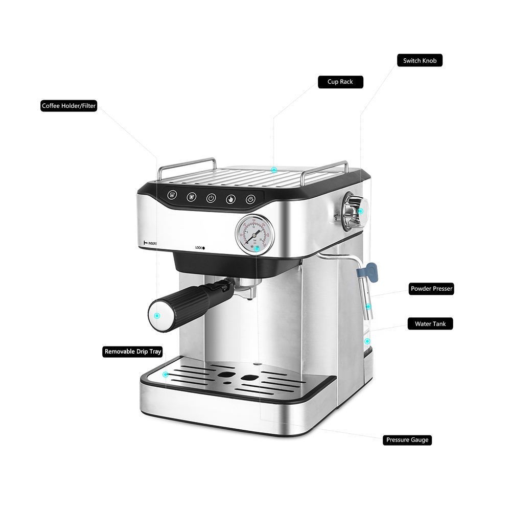 定制咖啡机跨境1.6L半自动办公室家用意式可打奶泡咖啡机图3