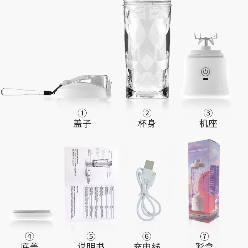跨境榨汁机便携式USB充电榨汁杯家用迷你电动果汁机便携搅拌杯图2