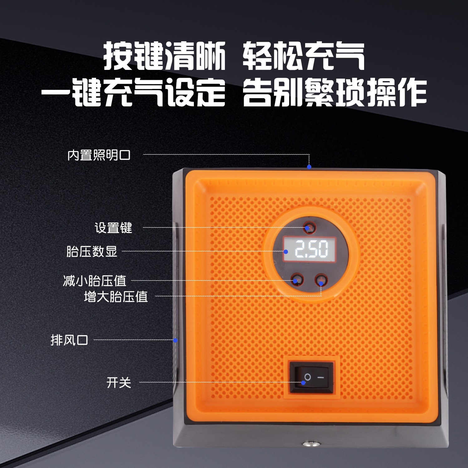 户外便携式应急汽车打气泵智能数显车载充气泵摩托车轮胎打气泵图2