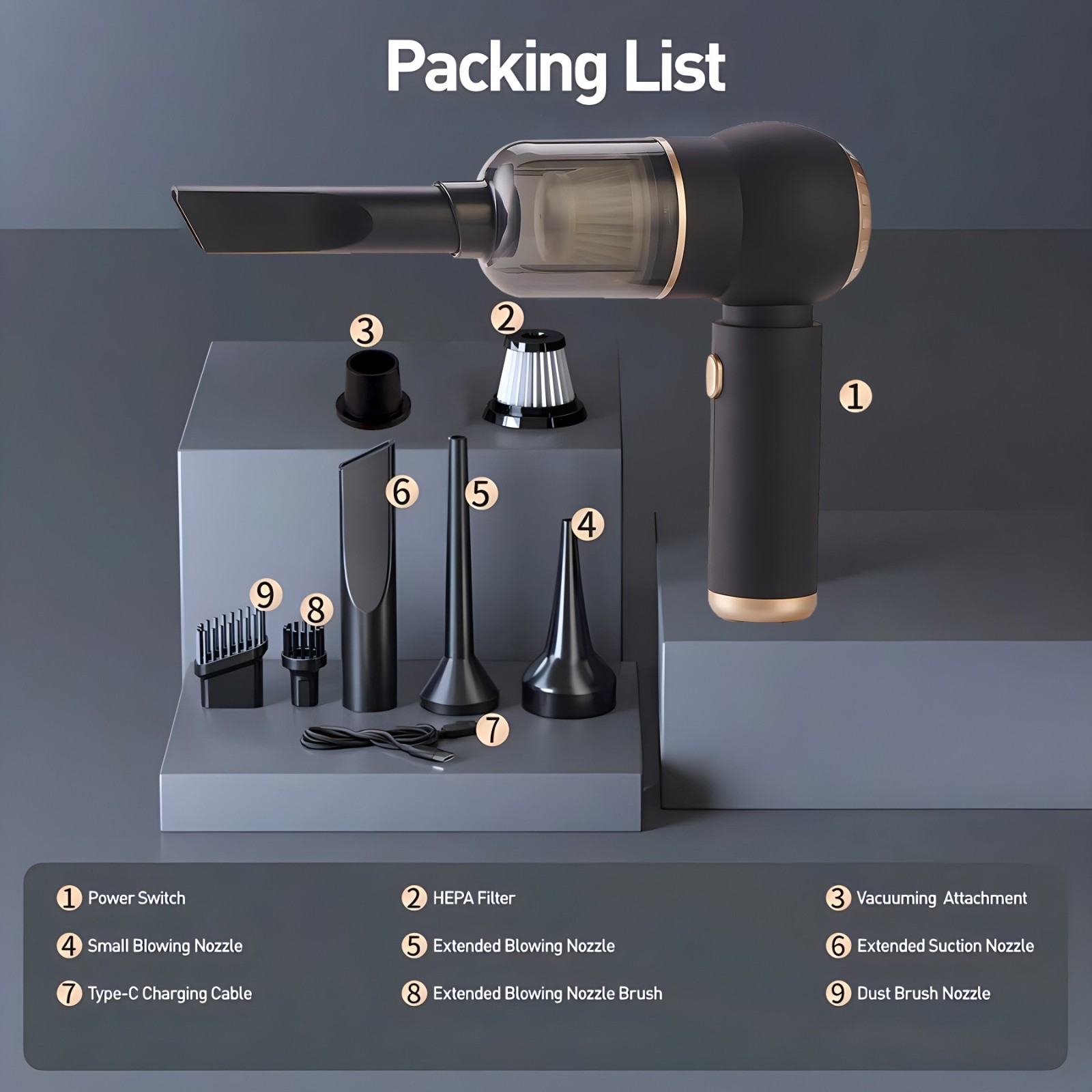 新款无线车用吸尘器吹吸一体无刷电机超大吸力大功率车载吸尘器图2