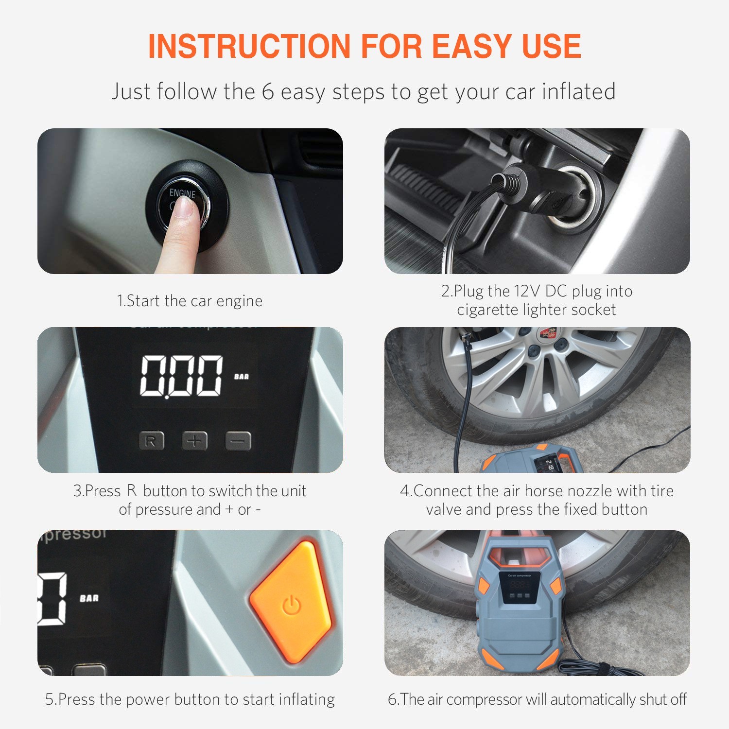 车载数显充气泵亚马逊跨境电商12VSOS灯自动充停汽车泵车用打气泵图3