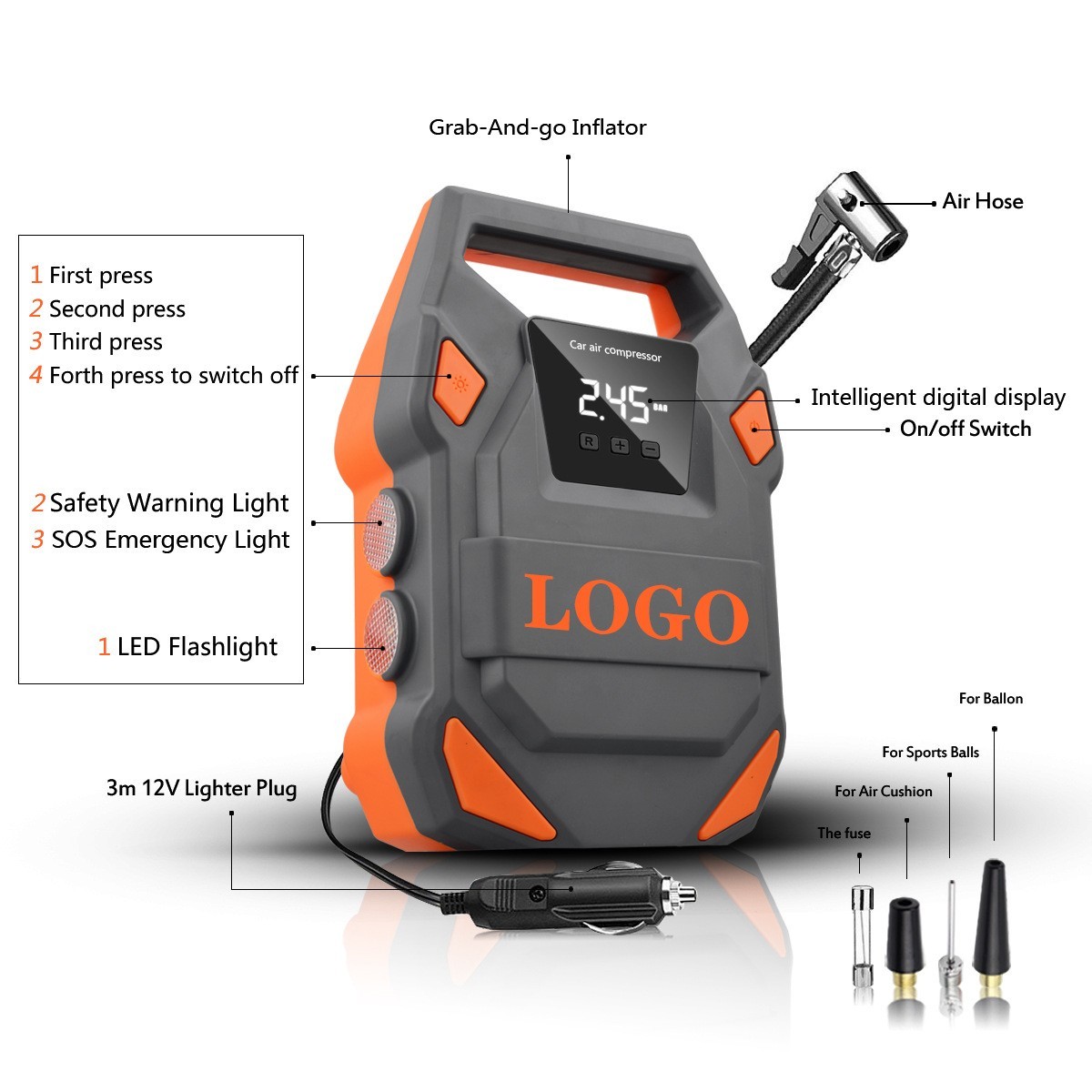 车载数显充气泵亚马逊跨境电商12VSOS灯自动充停汽车泵车用打气泵图4