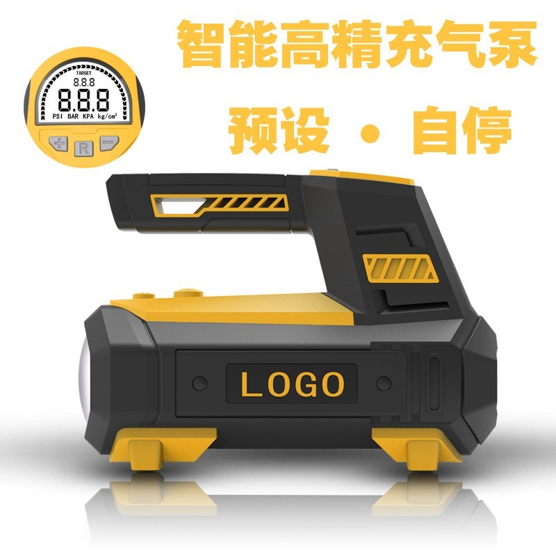 新款车载充气泵便携打气泵多功能氣泵自动充停轮胎汽车数显充气泵图4