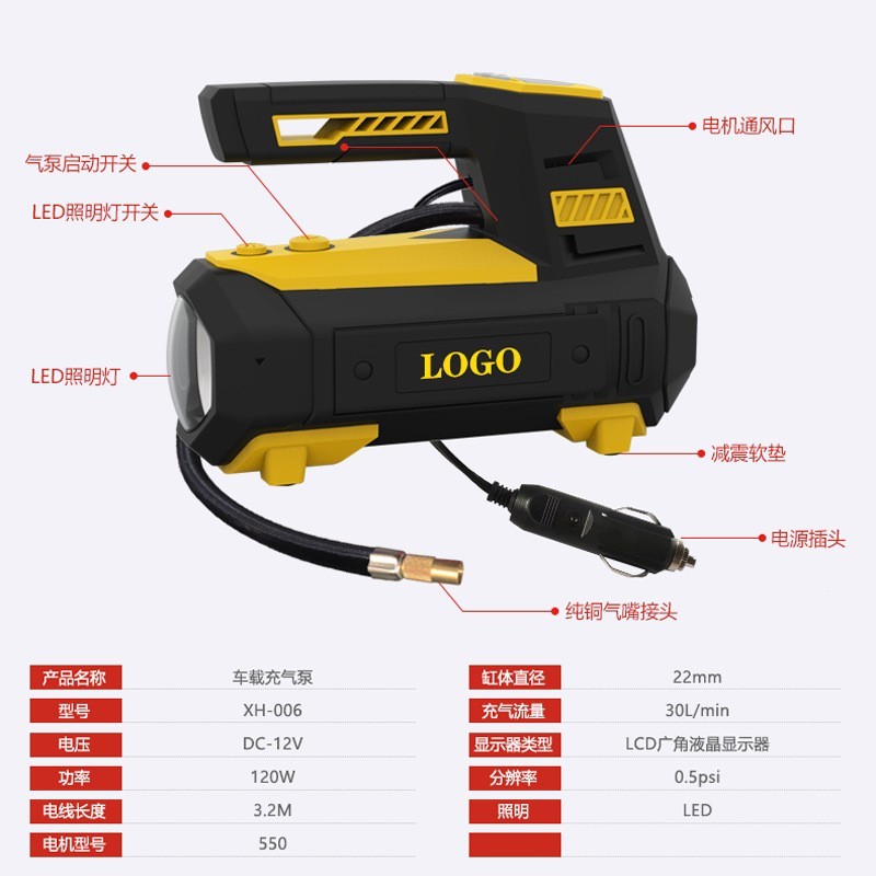 新款车载充气泵便携打气泵多功能氣泵自动充停轮胎汽车数显充气泵图5