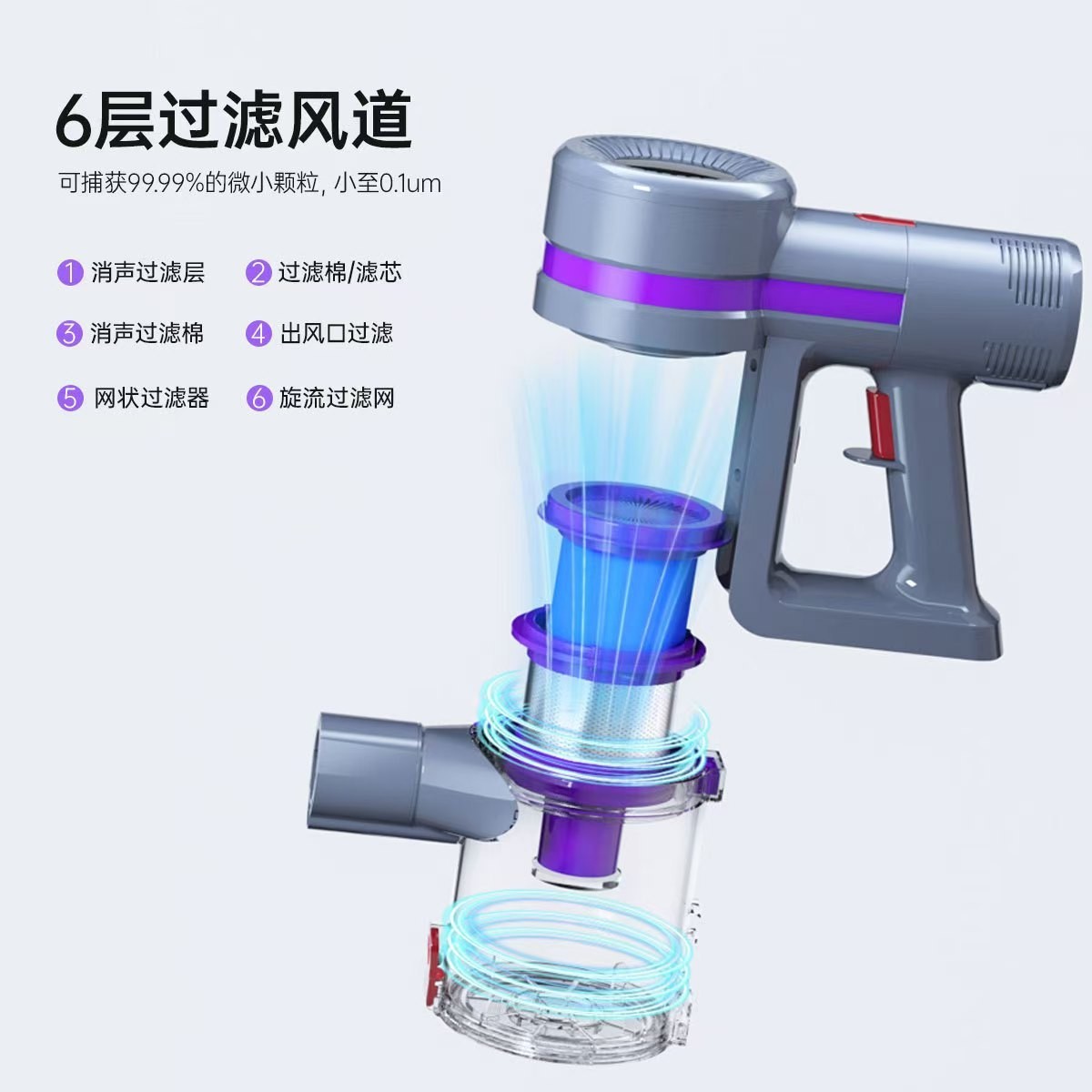 跨境家用吸尘器无刷电机250W大功率无线吸尘器LED绿家用图3
