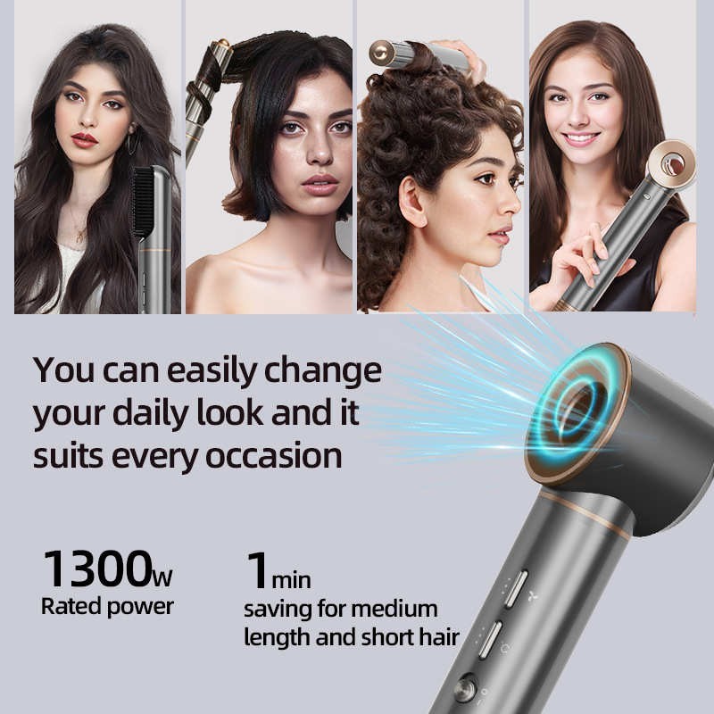 跨境多功能吹风机干卷直三用热风梳负离子家用大风力高速吹风机图2