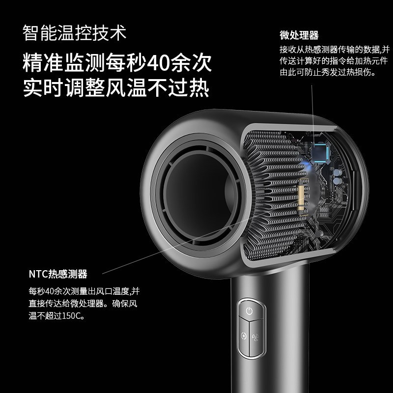 工厂定制顶配高速吹风机发廊家用大功率无叶吹风筒中空跨境电吹风图4