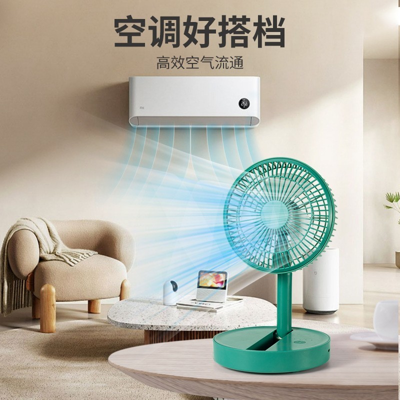 跨境桌面折叠风扇宿舍办公室专用充电款便携式摇头usb小风扇图2