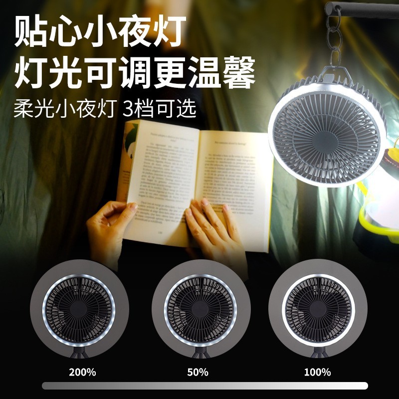 新款户外露营照明电风扇 办公桌面USB三脚架风扇学生宿舍悬挂吊扇图2
