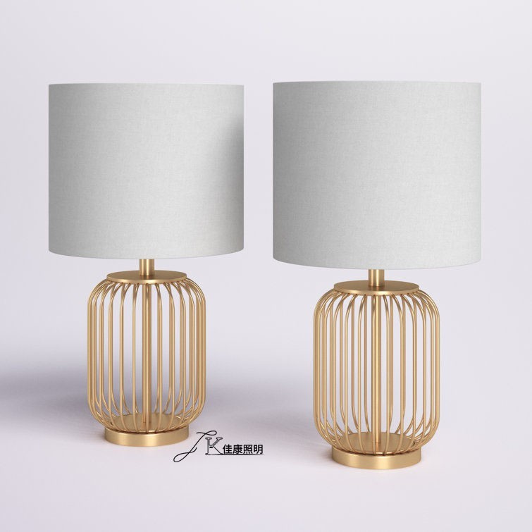 新款爆款亚马逊跨境电商供货复古铁艺金色笼子布艺美式台灯图2