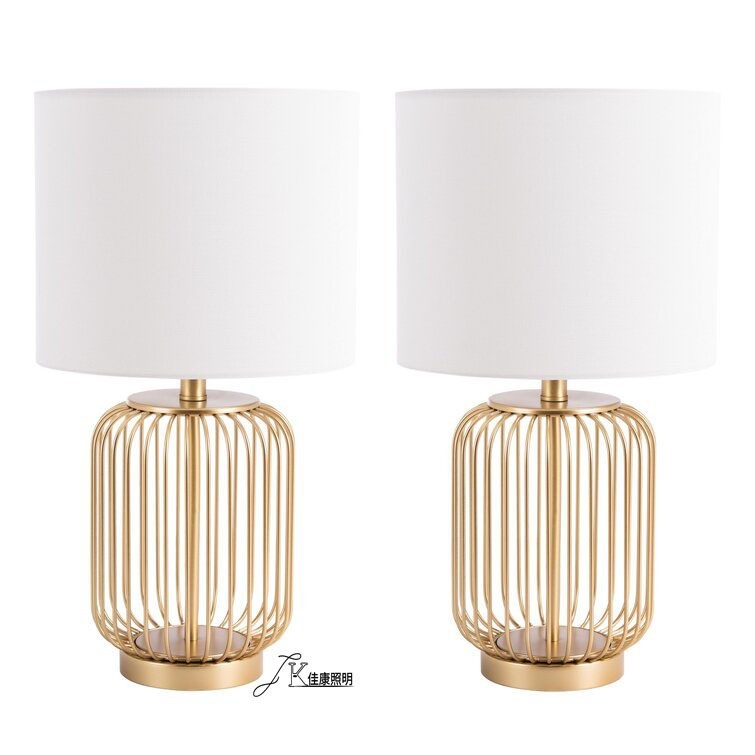 新款爆款亚马逊跨境电商供货复古铁艺金色笼子布艺美式台灯图4