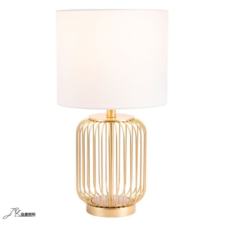 新款爆款亚马逊跨境电商供货复古铁艺金色笼子布艺美式台灯图5