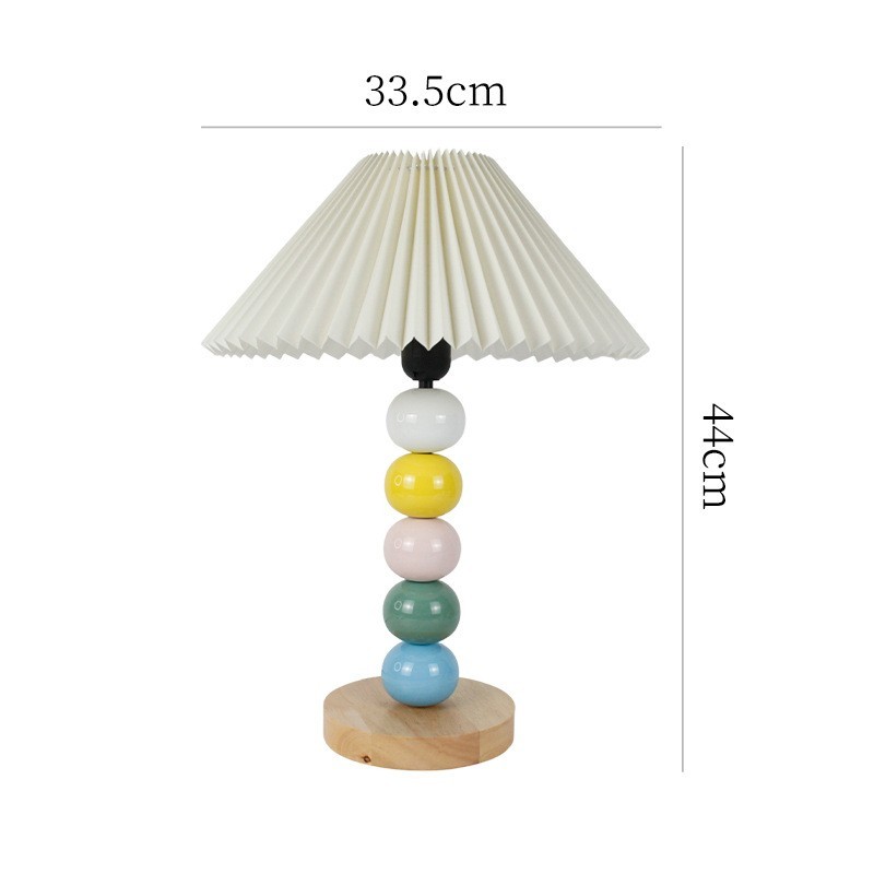 北欧创意木底座陶瓷灯体装饰台灯百褶纸灯罩家居书房床头现代台灯图5