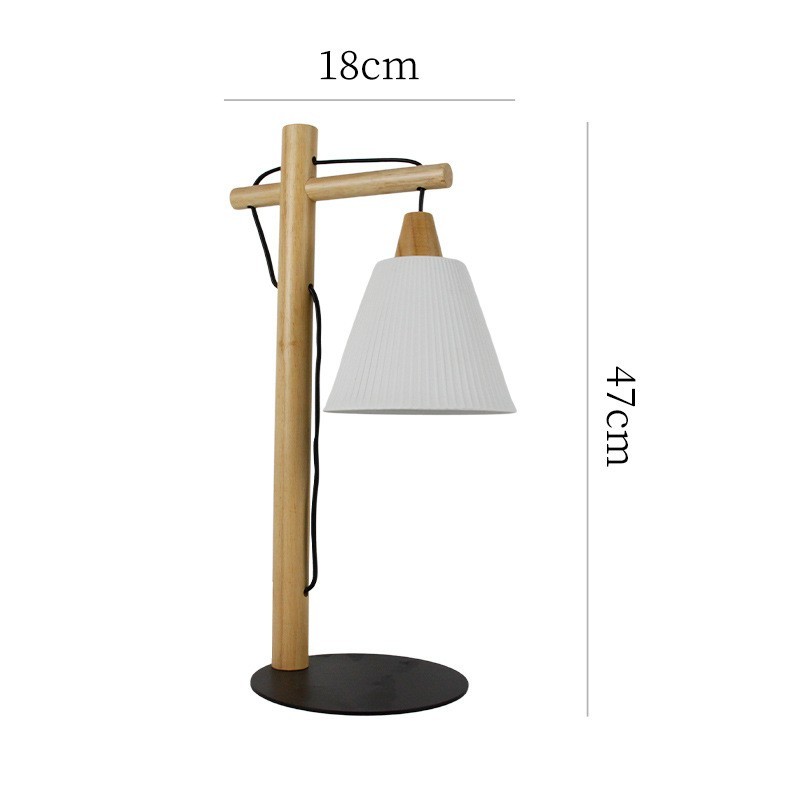 书桌咖啡厅精致日式简约原宿风木制底座白色陶瓷灯罩吊线艺术台灯图5