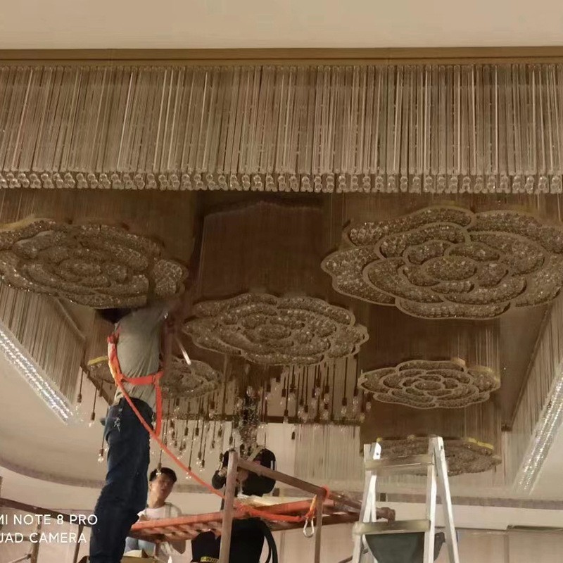 长方形酒店大厅吸顶灯工程灯具花朵水晶灯KTV会所大堂吊灯定制图2