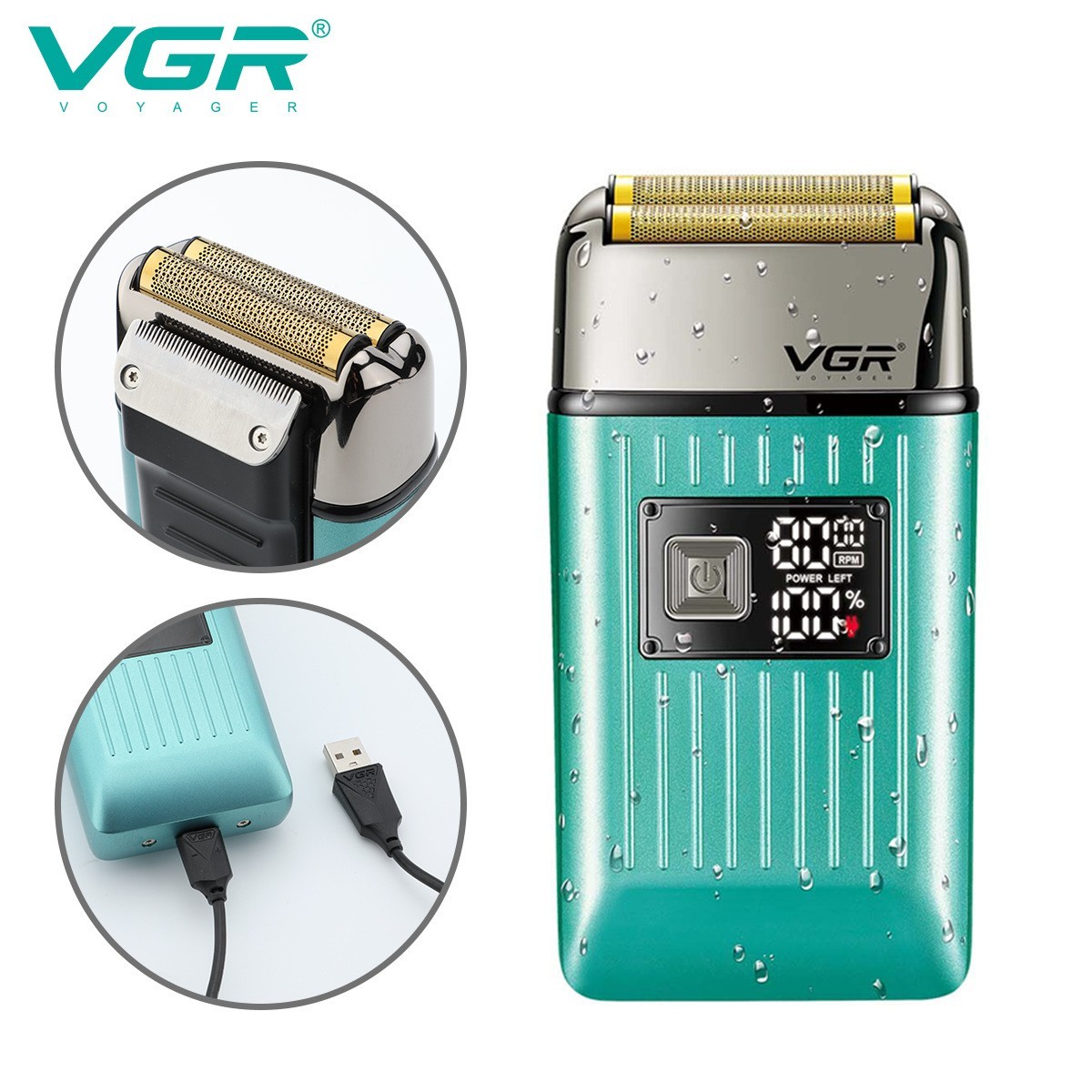 跨境刮胡刀套装鬓角修理刀光头理发器数显男士往复式剃须刀图4