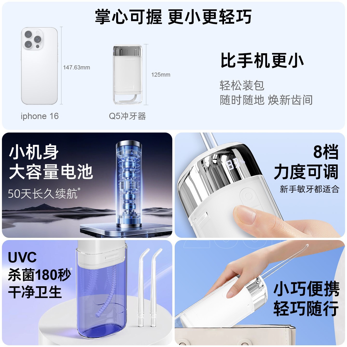 跨境杀菌便携电动冲牙器口腔洗牙器正畸专用抽拉冲洗器手持水牙线图3