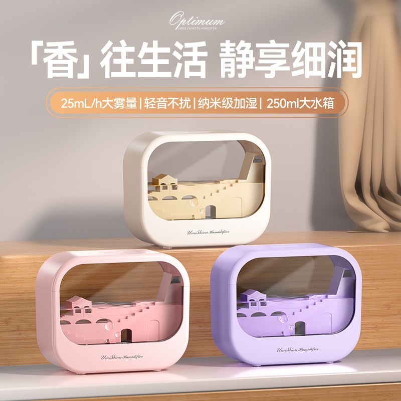 新款跨境微景观香薰加湿器雨滴七彩渐变灯光大容量喷雾精油扩香机图4