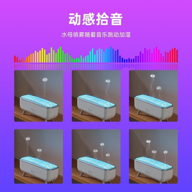 跨境吐烟圈火焰加湿器 拾音动感水母遥控彩灯精油多孔扩香薰机图3