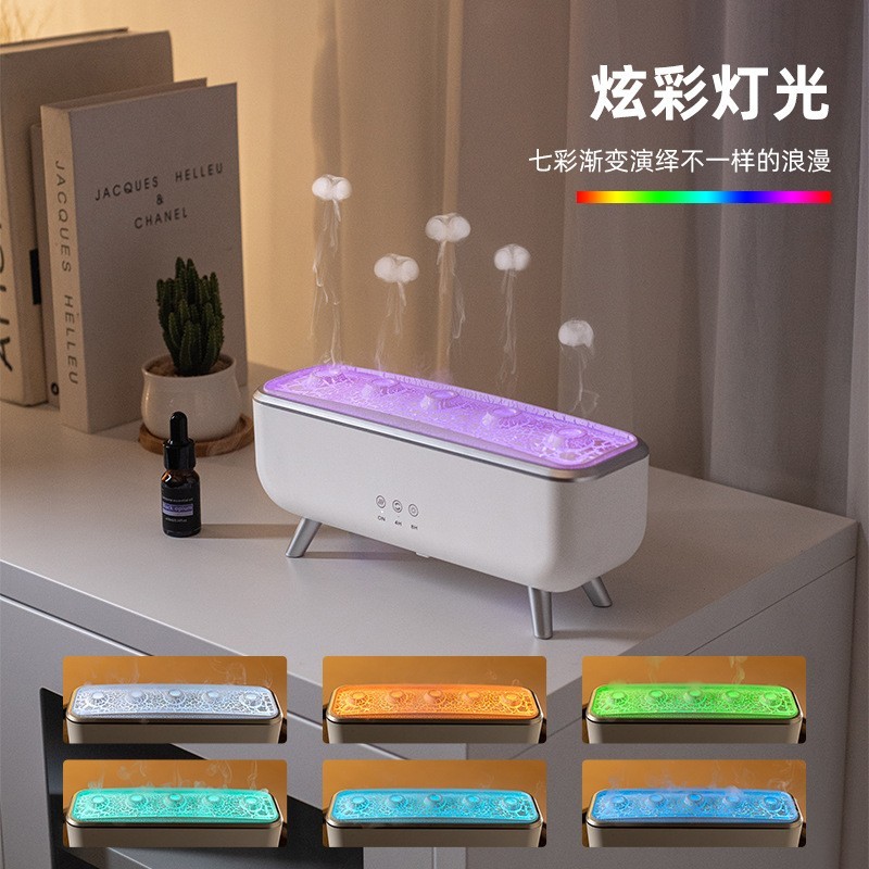 跨境吐烟圈火焰加湿器 拾音动感水母遥控彩灯精油多孔扩香薰机图4