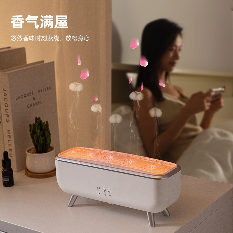 跨境吐烟圈火焰加湿器 拾音动感水母遥控彩灯精油多孔扩香薰机图2
