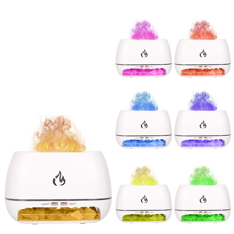 七彩灯光火焰加湿器香薰机 木纹盐石家用精油扩香机图3