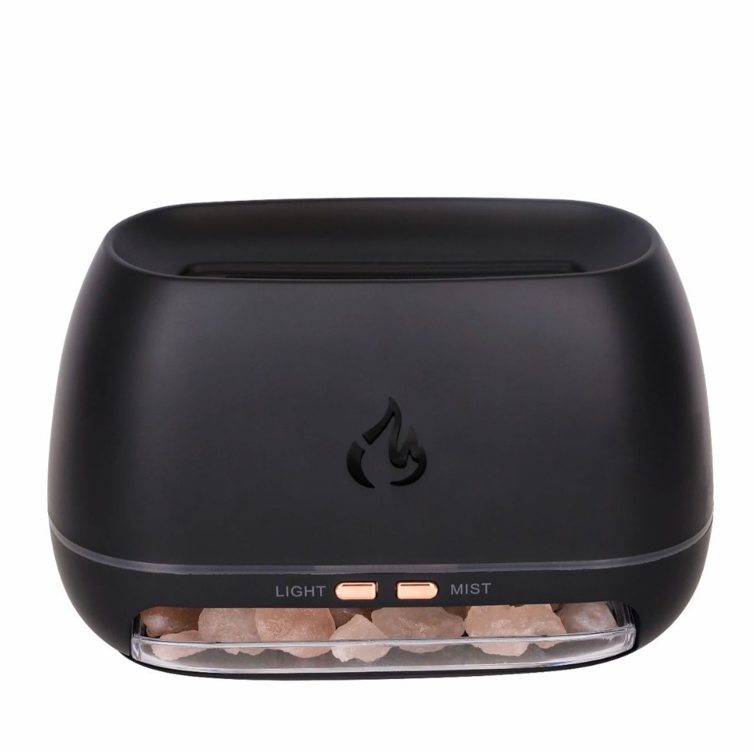 七彩灯光火焰加湿器香薰机 木纹盐石家用精油扩香机图5