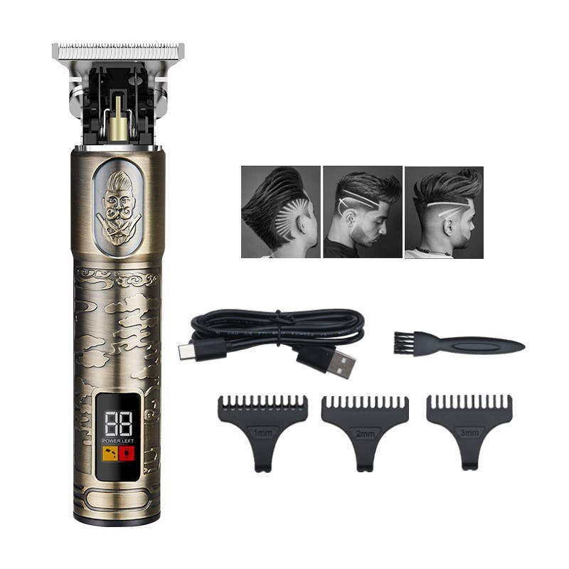 跨境新款水洗全金属电推子复古油头电推剪液晶数显理发器T9雕刻剪图4