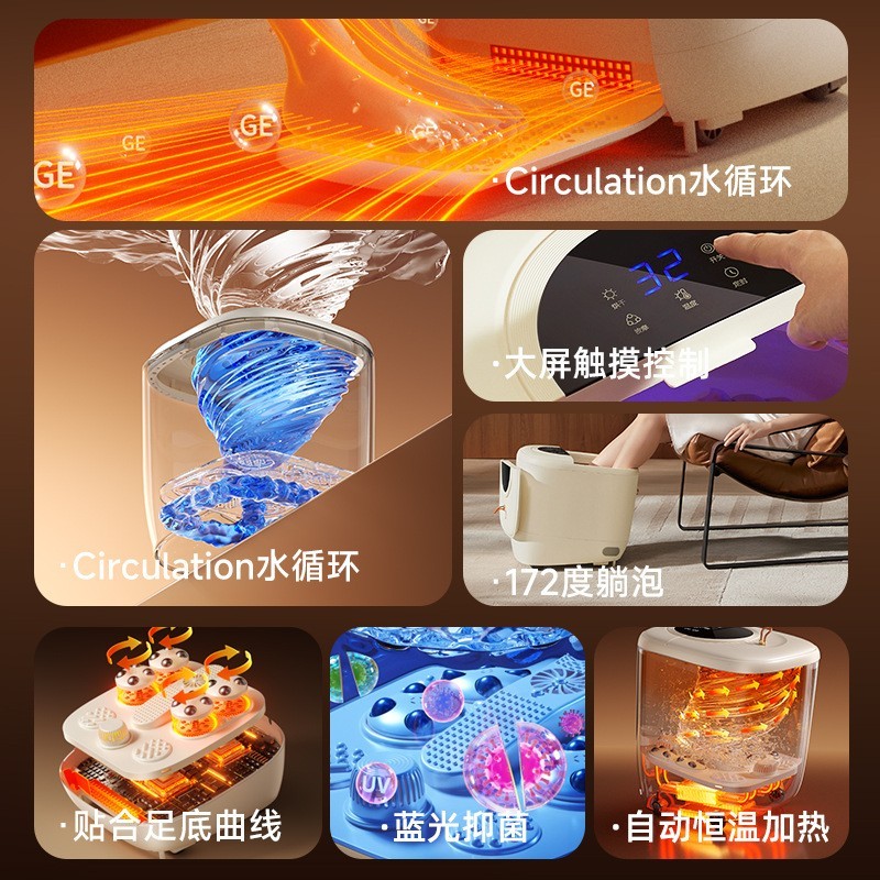 工厂定制2025新款泡脚桶高深电动按摩恒温加热家用烘脚足浴洗脚盆图2
