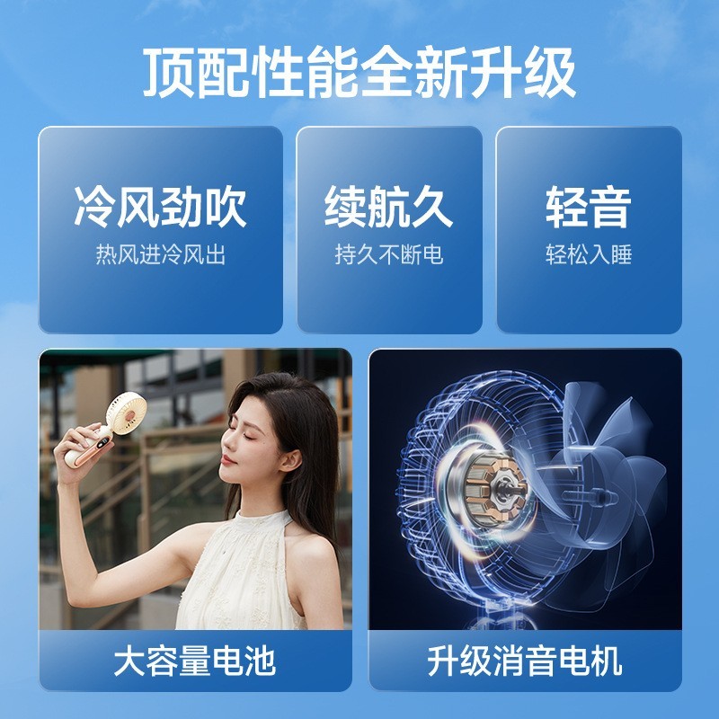 新款手持风扇迷你数显折叠小风扇懒人随身便携式usb充电图2