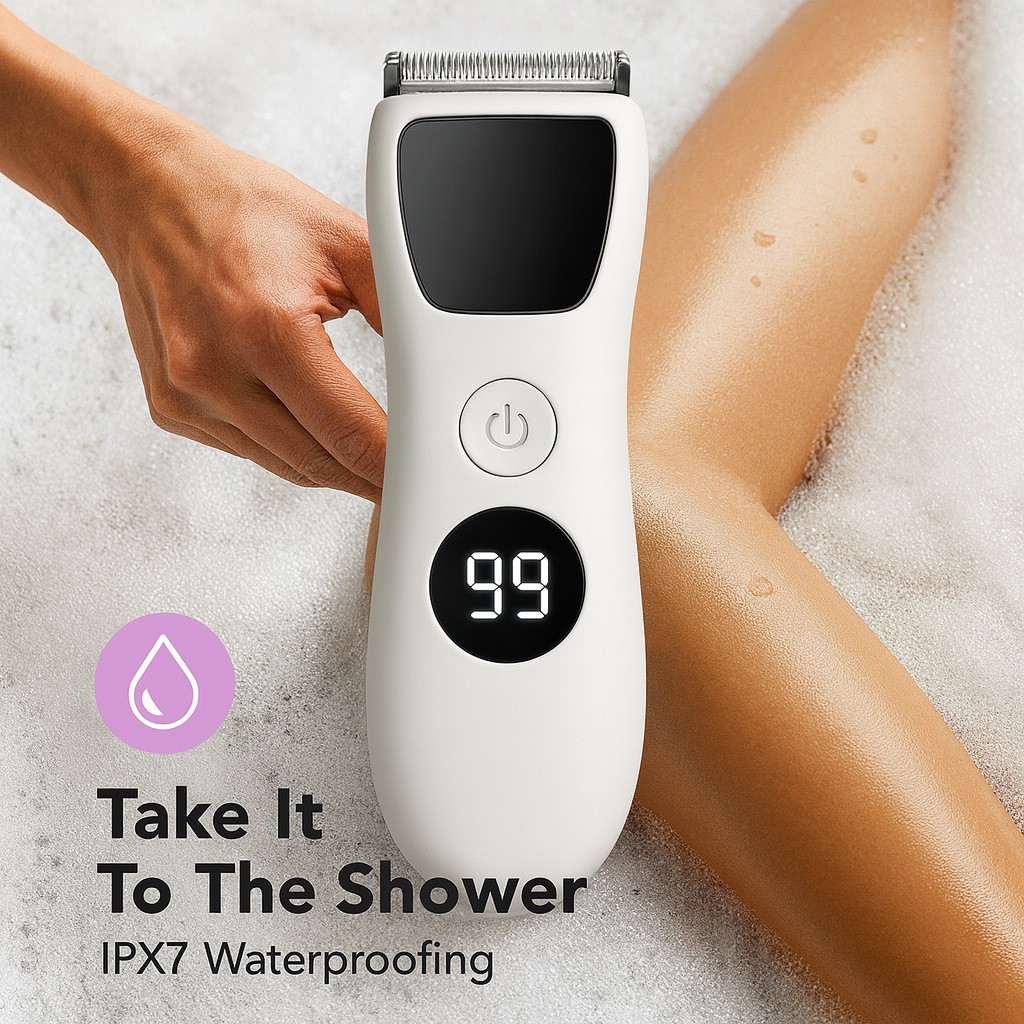 跨境新品电动剃毛器带镜子私处剃阴器女士防水电动刮毛刀数显款图2